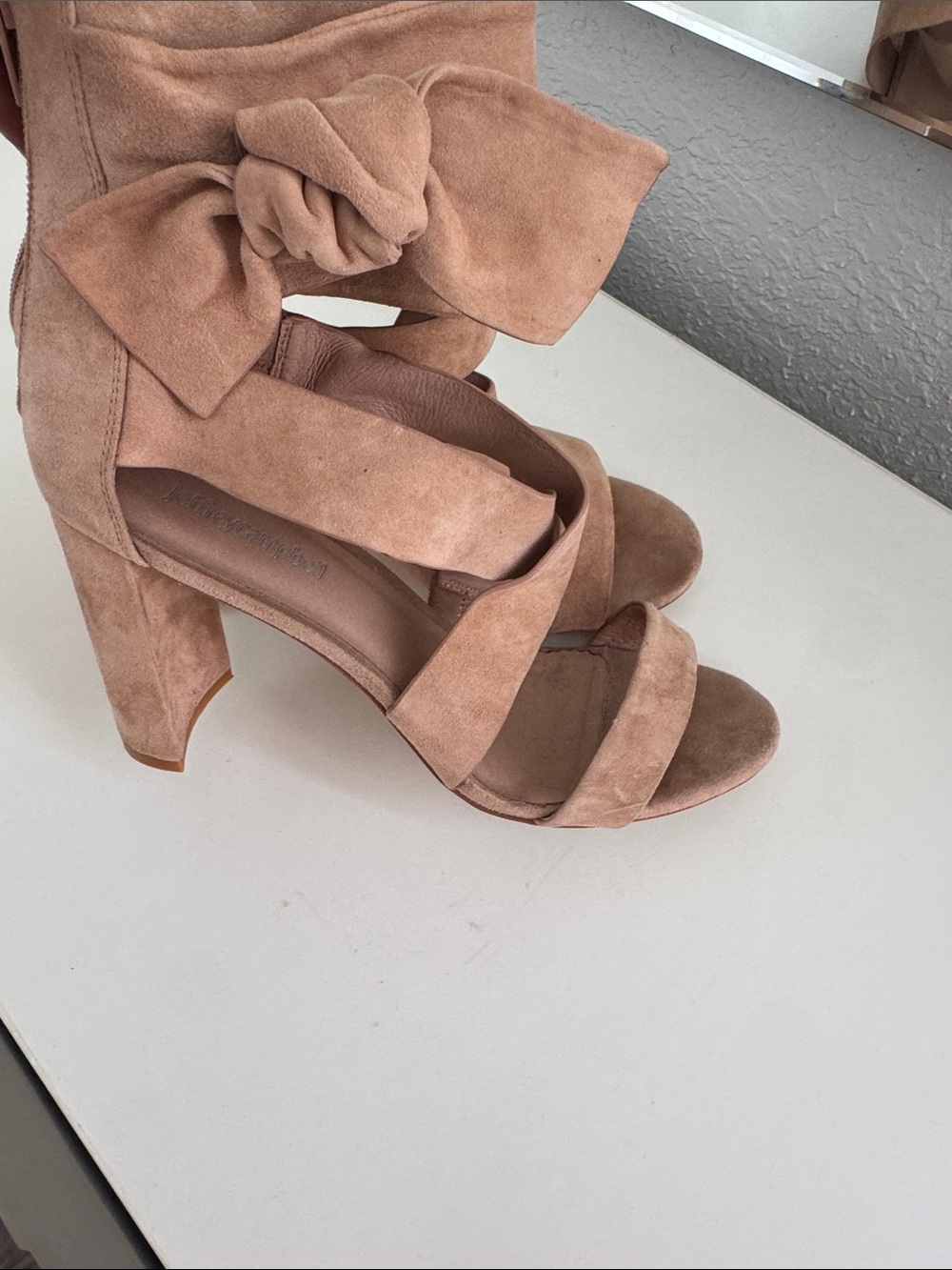 Jeffrey Campbell Despoina Blush Suede Knot-Ankle Sandals